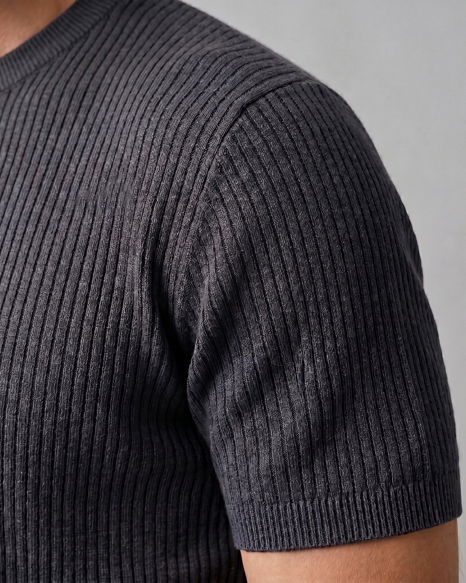 Men's Ribbed Knit T-Shirt Crew Neck Regular Fit – Valedrian — view 29