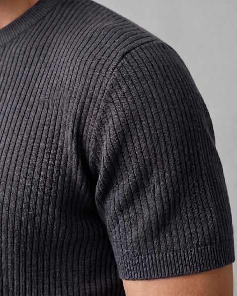 Men's Ribbed Knit T-Shirt Crew Neck Regular Fit – Valedrian — view 29