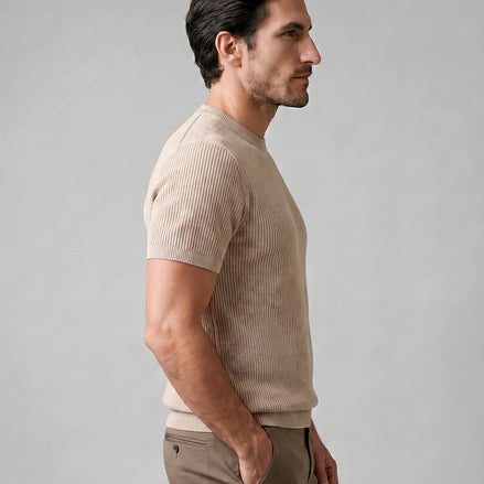 Men's Ribbed Knit T-Shirt Crew Neck Regular Fit – Valedrian — view 2