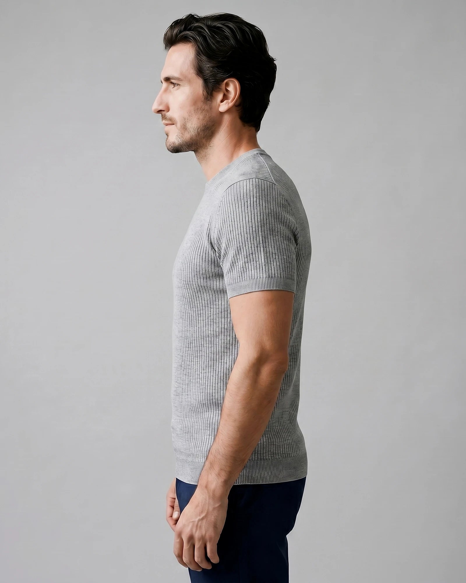 Men's Ribbed Knit T-Shirt Crew Neck Regular Fit – Valedrian — view 32