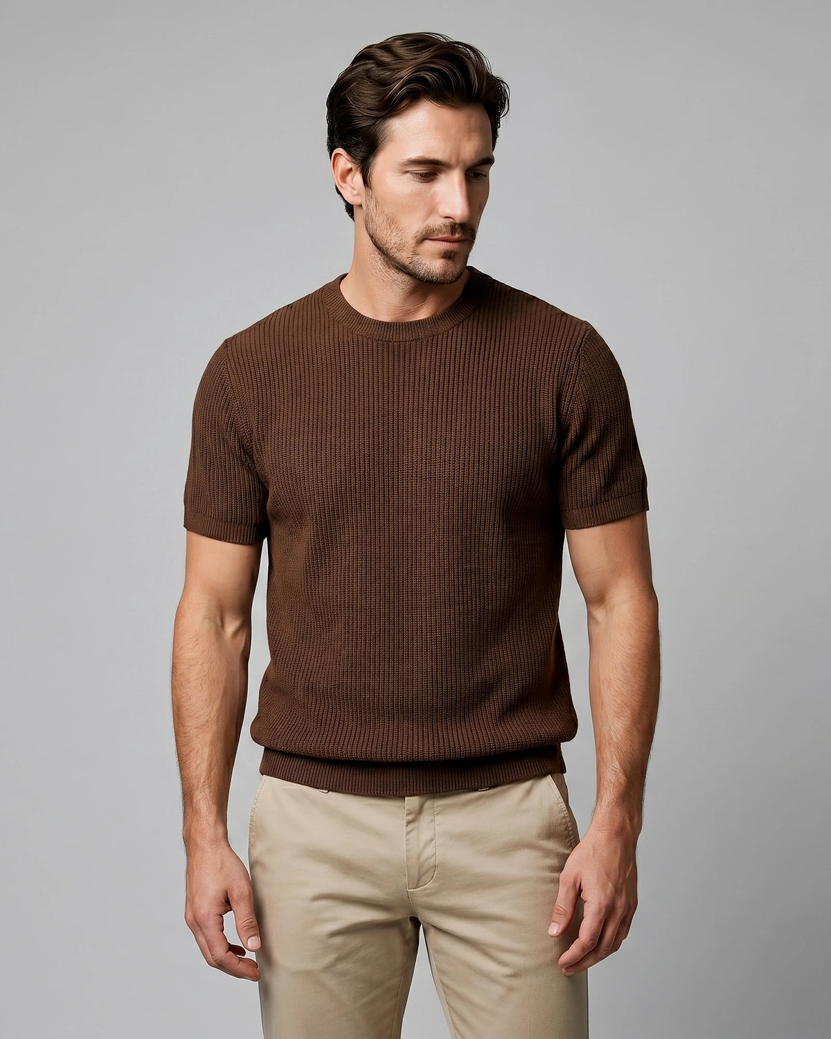 Men's Ribbed Knit T-Shirt Crew Neck Regular Fit – Valedrian — view 6