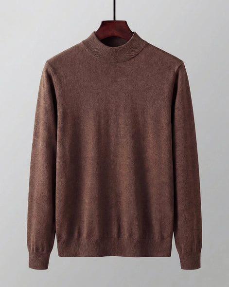 Men's Ribbed Knit Turtleneck Sweater Wool Blend Brown Navy XS–XL - Valedrian — view 2