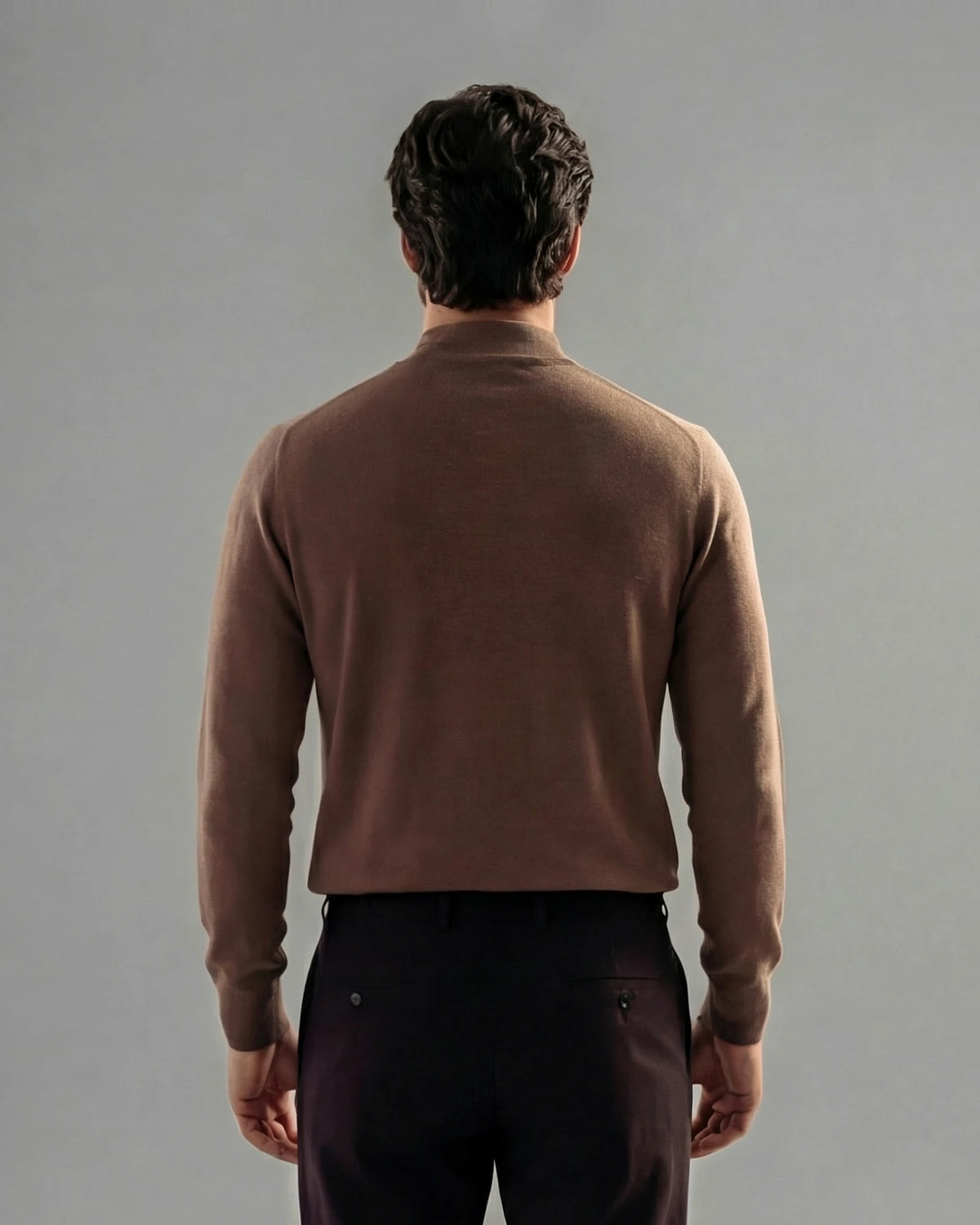 Men's Ribbed Knit Turtleneck Sweater Wool Blend Brown Navy XS–XL - Valedrian — view 5