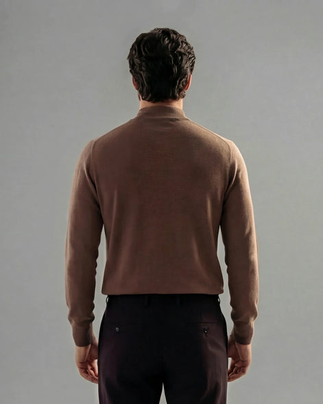 Men's Ribbed Knit Turtleneck Sweater Wool Blend Brown Navy XS–XL - Valedrian — view 5