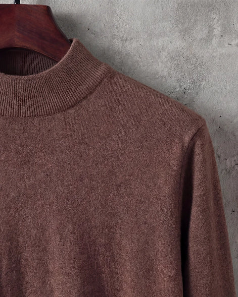 Men's Ribbed Knit Turtleneck Sweater Wool Blend Brown Navy XS–XL - Valedrian — view 6