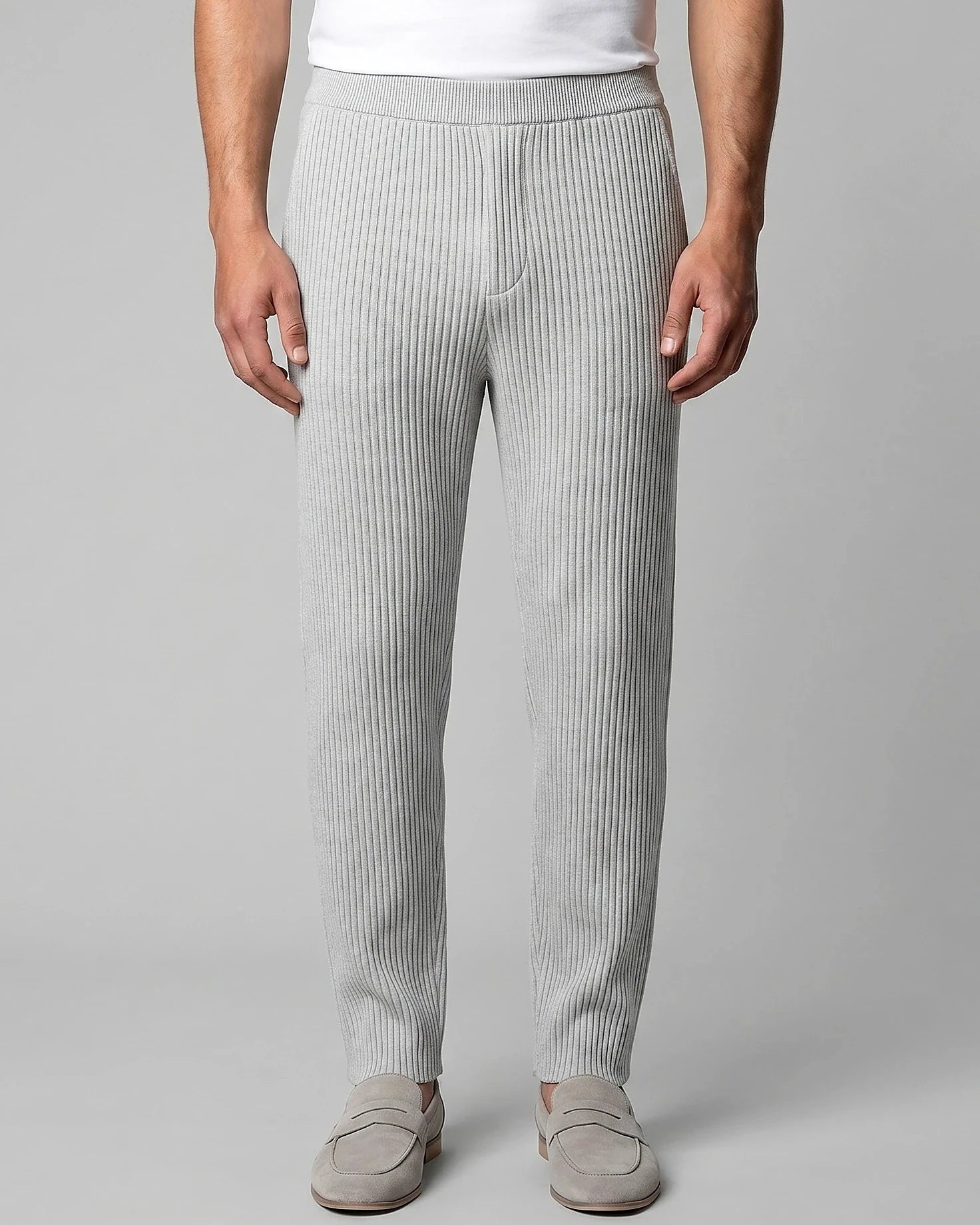 Men's Ribbed Trousers with Elasticated Waist – Grey & Black – Valedrian