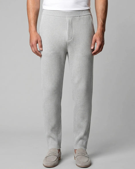 Men's Ribbed Trousers with Elasticated Waist – Grey & Black – Valedrian