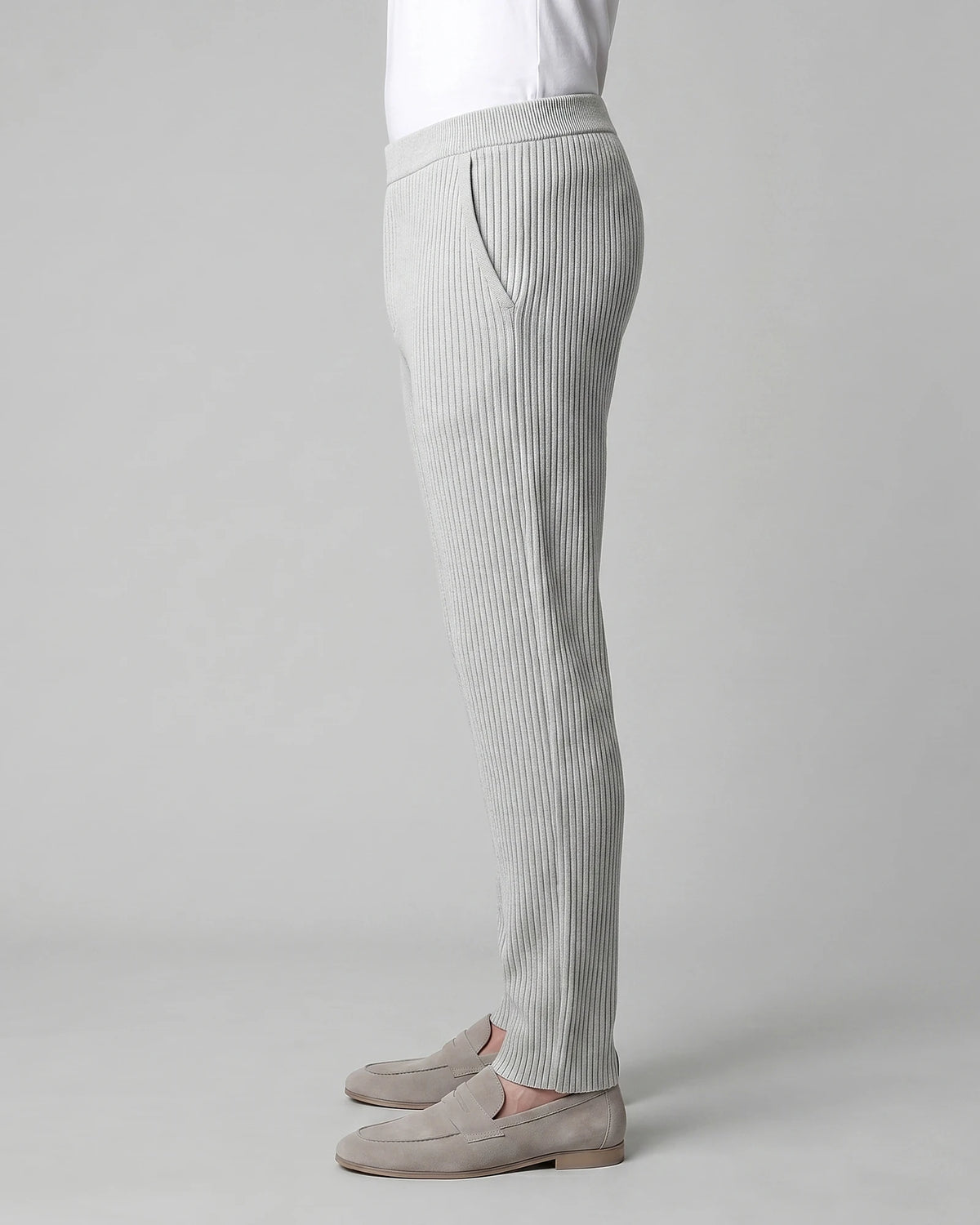 Men's Ribbed Trousers with Elasticated Waist – Grey & Black – Valedrian — view 2