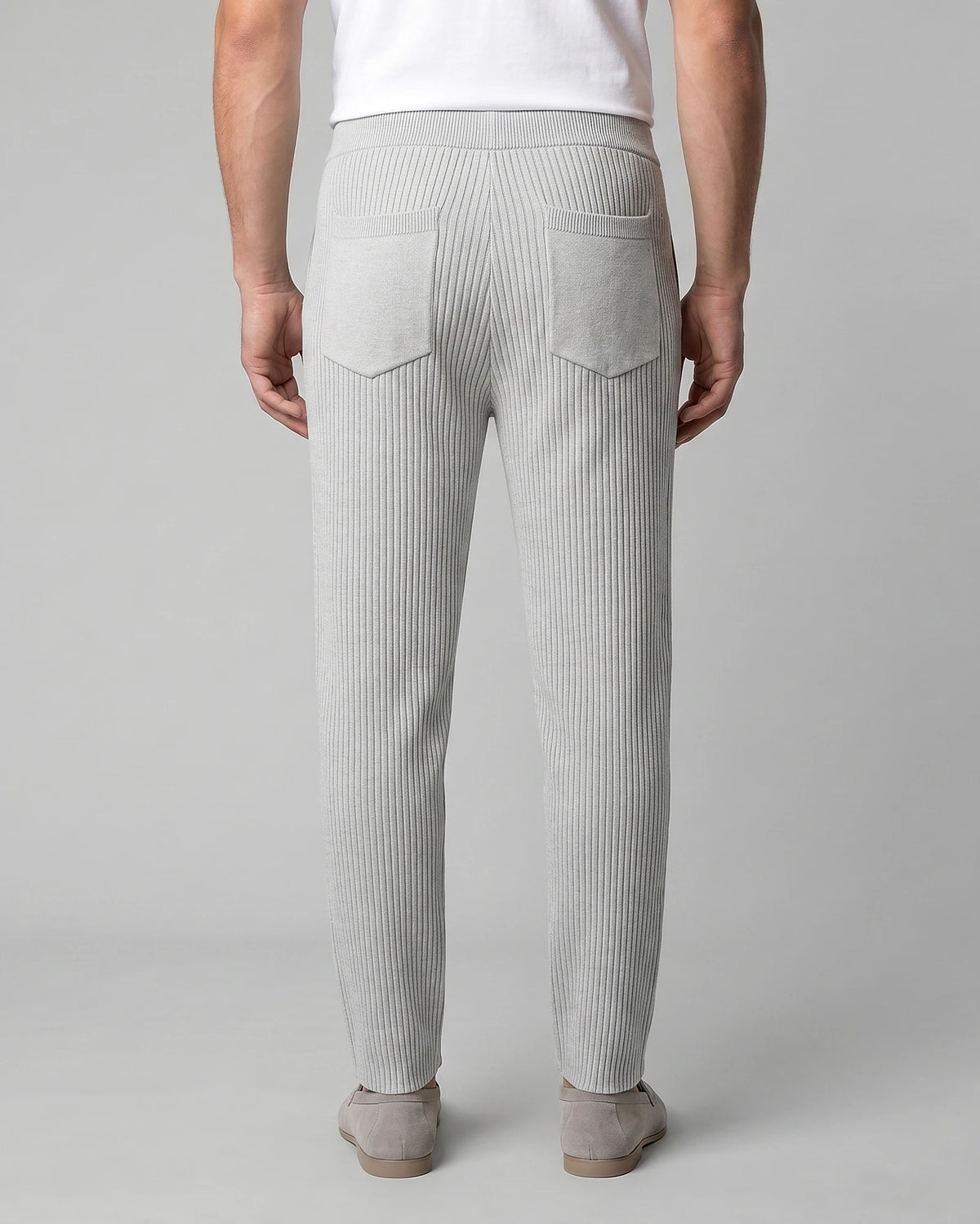 Men's Ribbed Trousers with Elasticated Waist – Grey & Black – Valedrian — view 3