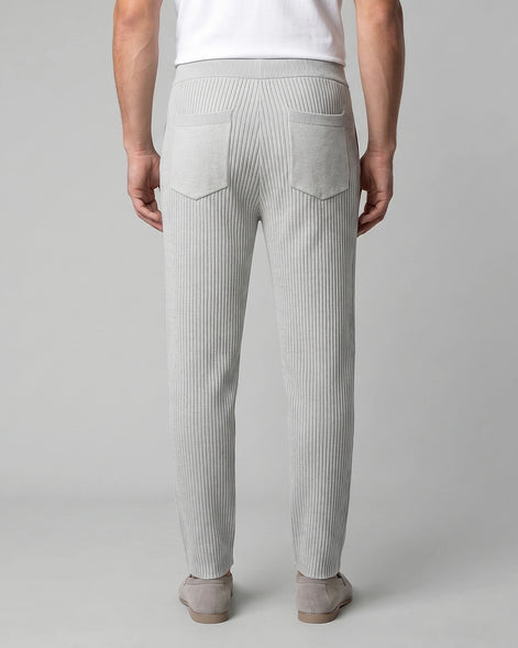 Men's Ribbed Trousers with Elasticated Waist – Grey & Black – Valedrian — view 3