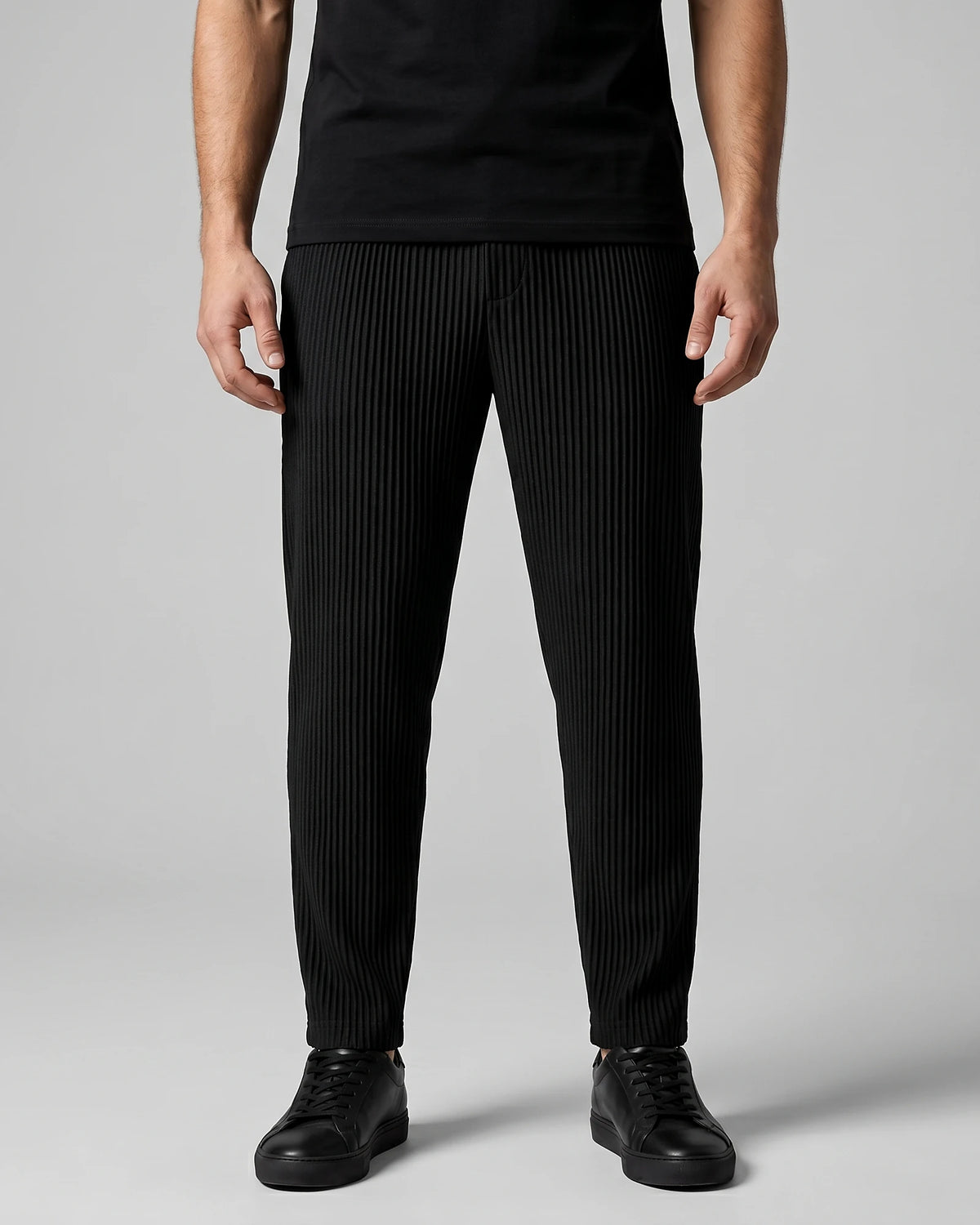 Men's Ribbed Trousers with Elasticated Waist – Grey & Black – Valedrian — view 6