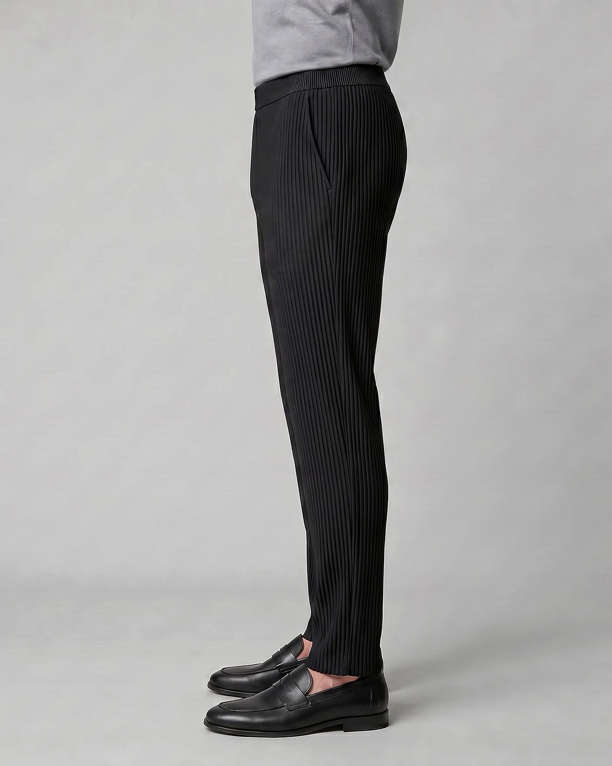 Men's Ribbed Trousers with Elasticated Waist – Grey & Black – Valedrian — view 7