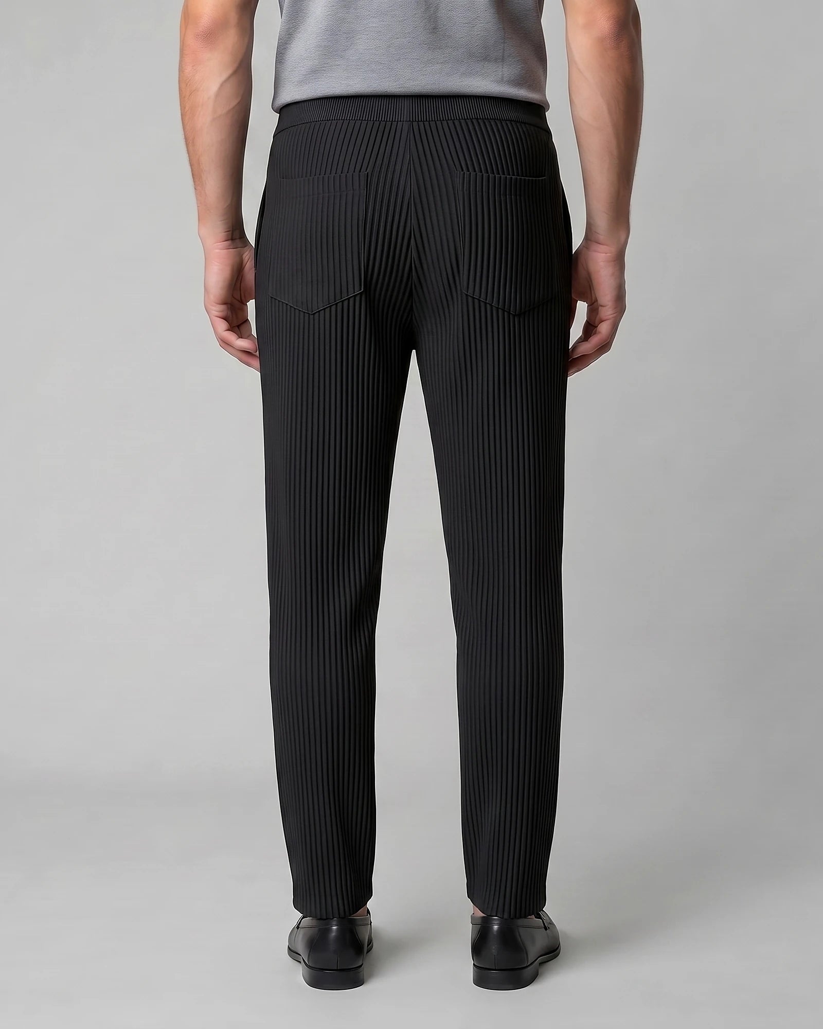 Men's Ribbed Trousers with Elasticated Waist – Grey & Black – Valedrian — view 8
