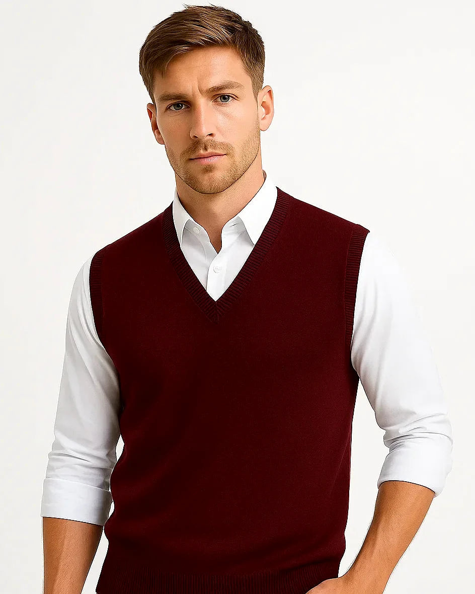 Sleeveless Sweater Vest | Cotton Wool Blend | Classic Fit — view 3