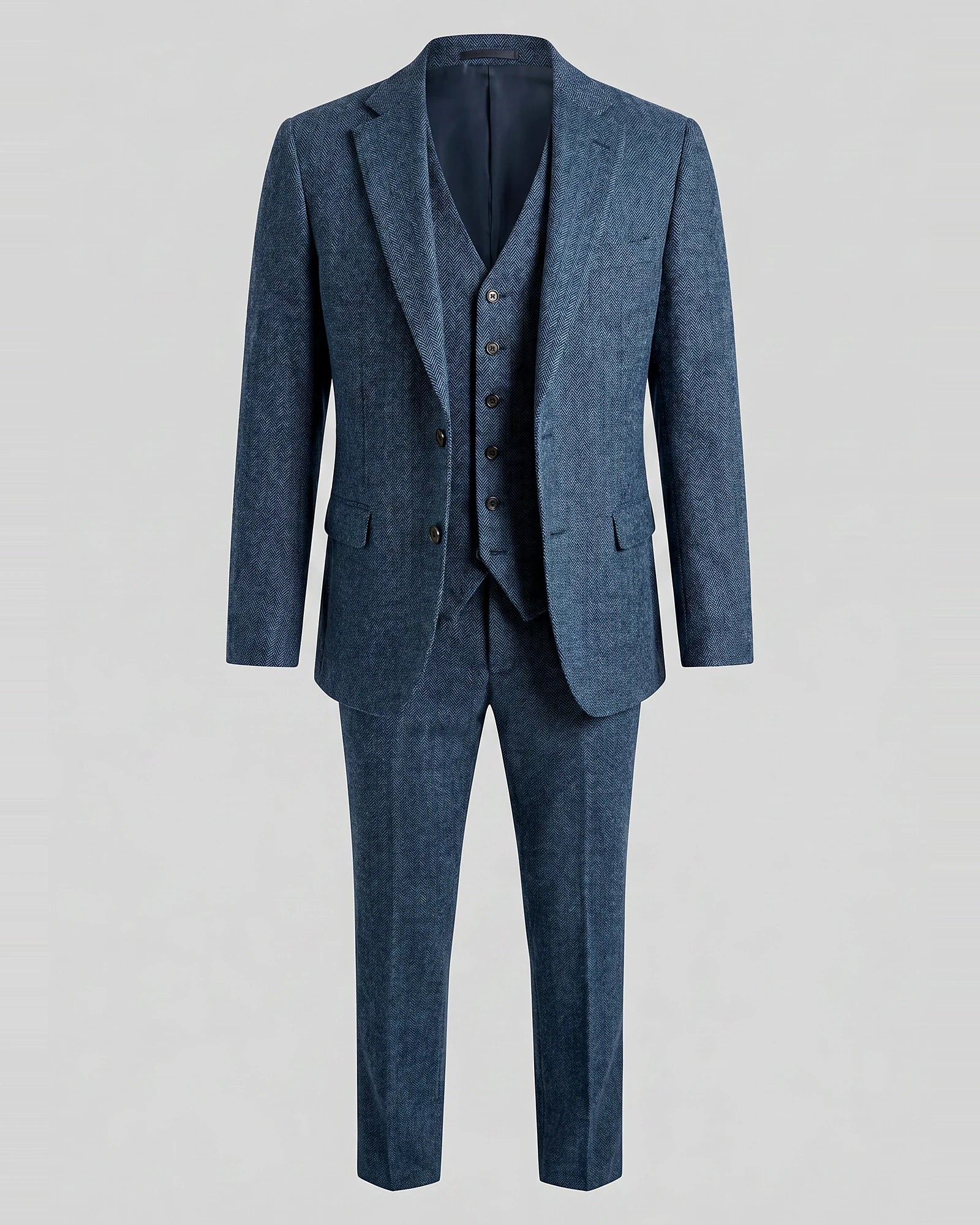 Men's Slim Fit 3 Piece Suit with Vest Navy Blue & Black XS–3XL - Valedrian — view 13