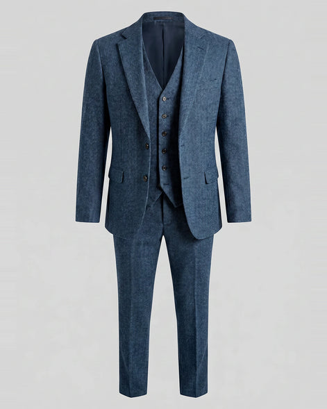 Men's Slim Fit 3 Piece Suit with Vest Navy Blue & Black XS–3XL - Valedrian — view 13