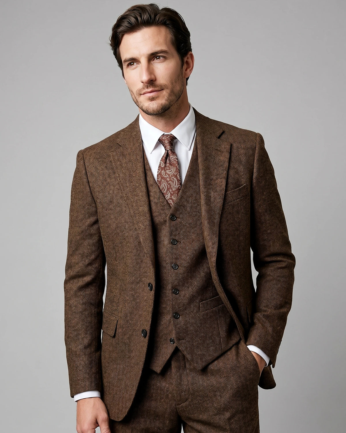Men's Slim Fit 3 Piece Suit with Vest Navy Blue & Black XS–3XL - Valedrian — view 14