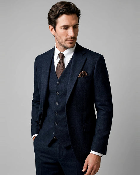 Men's Slim Fit 3 Piece Suit with Vest Navy Blue & Black XS–3XL - Valedrian