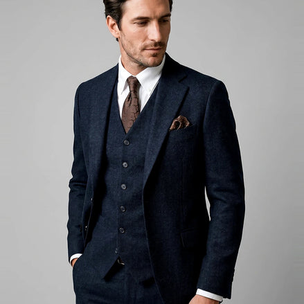 Men's Slim Fit 3 Piece Suit with Vest Navy Blue & Black XS–3XL - Valedrian