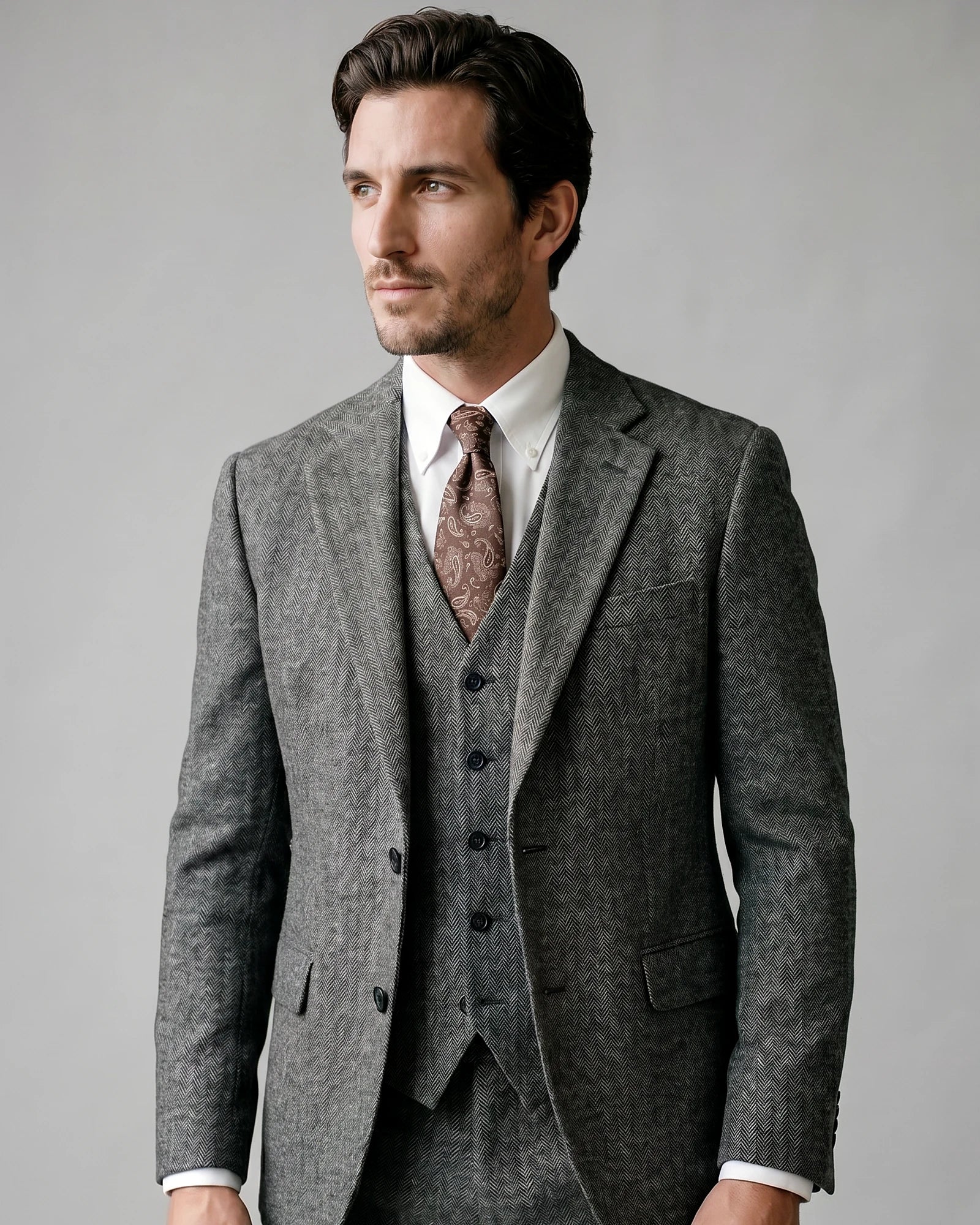 Men's Slim Fit 3 Piece Suit with Vest Navy Blue & Black XS–3XL - Valedrian — view 26