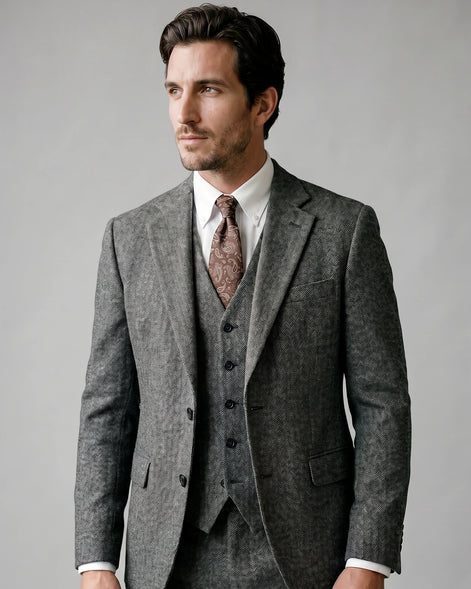 Men's Slim Fit 3 Piece Suit with Vest Navy Blue & Black XS–3XL - Valedrian — view 26