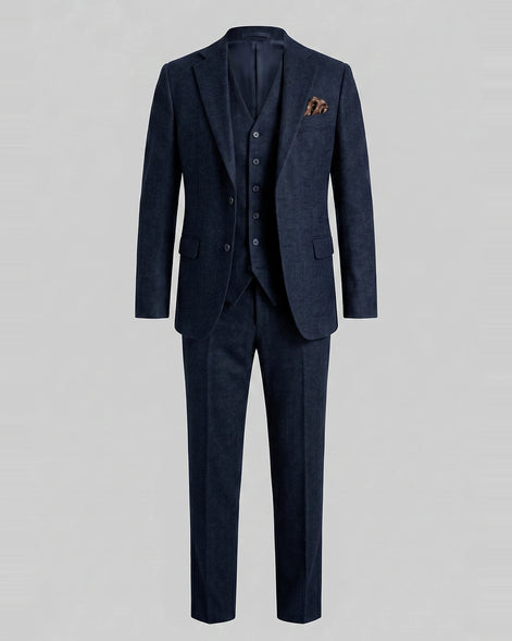 Men's Slim Fit 3 Piece Suit with Vest Navy Blue & Black XS–3XL - Valedrian — view 5
