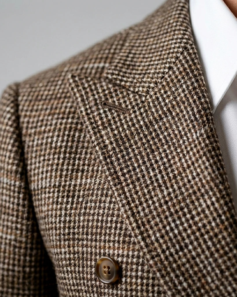 Men's Slim Fit Double-Breasted Blazer Check Pattern Brown Gray - Valedrian — view 5