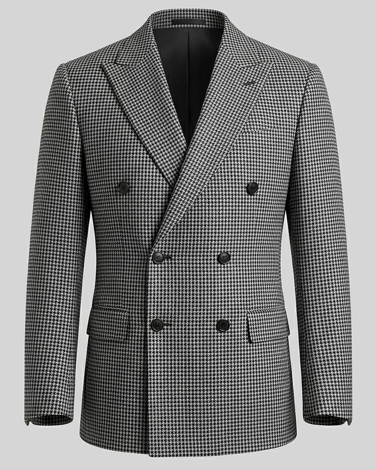 Men's Slim Fit Double-Breasted Blazer Check Pattern Brown Gray - Valedrian — view 6
