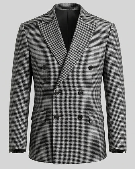 Men's Slim Fit Double-Breasted Blazer Check Pattern Brown Gray - Valedrian — view 6