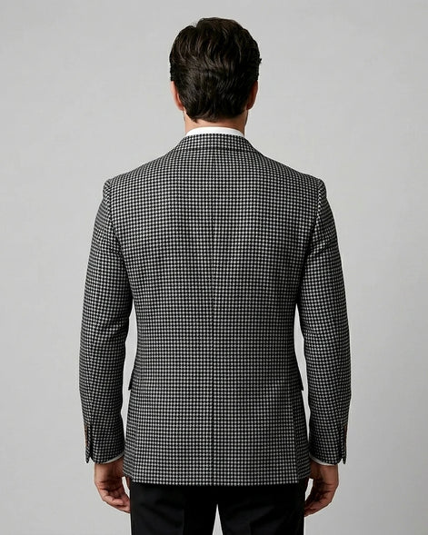 Men's Slim Fit Double-Breasted Blazer Check Pattern Brown Gray - Valedrian — view 9