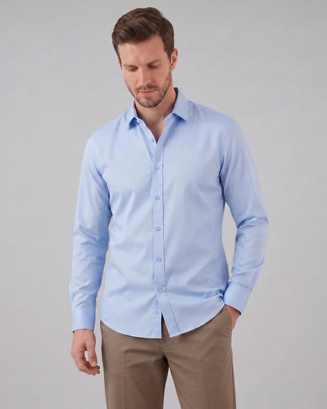Men's Slim Fit Dress Shirt Long Sleeve Point Collar Polyester - Valedrian — view 17
