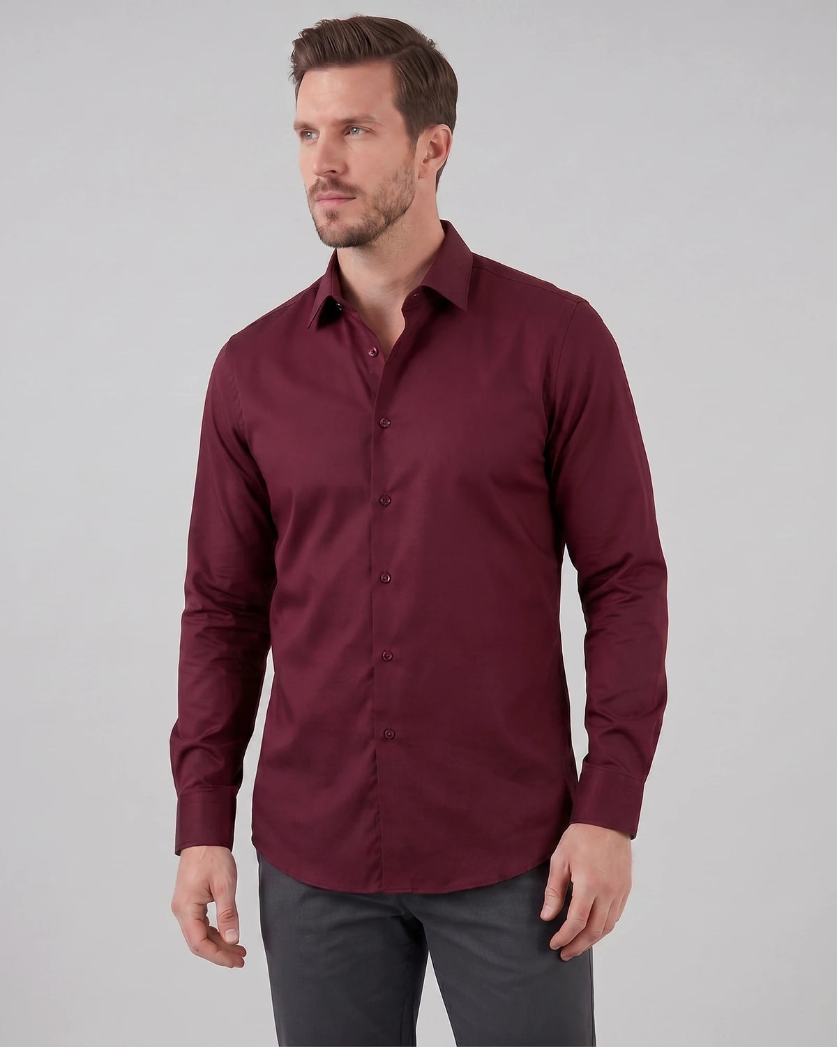 Men's Slim Fit Dress Shirt Long Sleeve Point Collar Polyester - Valedrian — view 32