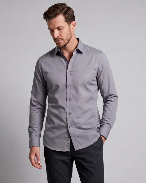 Men's Slim Fit Dress Shirt Long Sleeve Point Collar Polyester - Valedrian — view 37