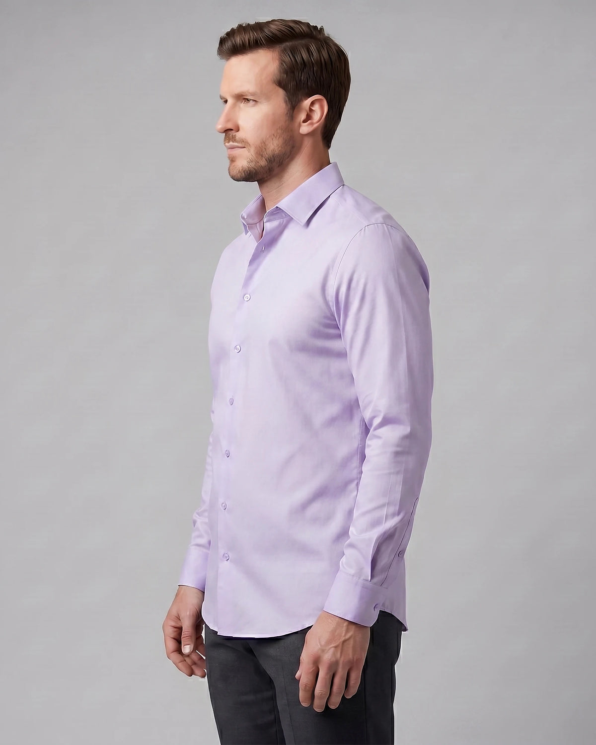 Men's Slim Fit Dress Shirt Long Sleeve Point Collar Polyester - Valedrian — view 48
