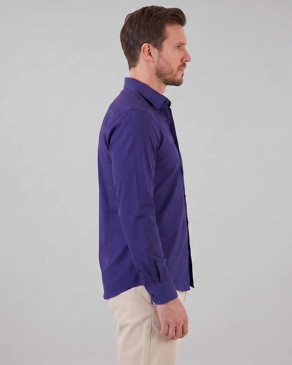 Men's Slim Fit Dress Shirt Long Sleeve Point Collar Polyester - Valedrian — view 53