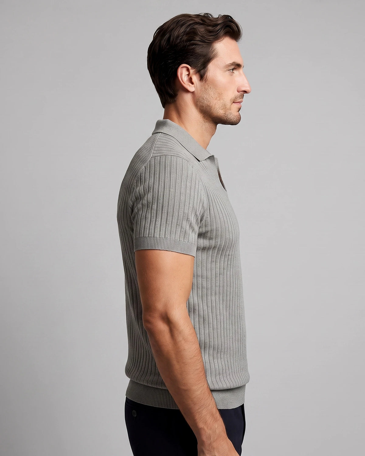 Men's Slim Fit Ribbed Polo Shirt V-Neck Short Sleeve - Valedrian — view 10