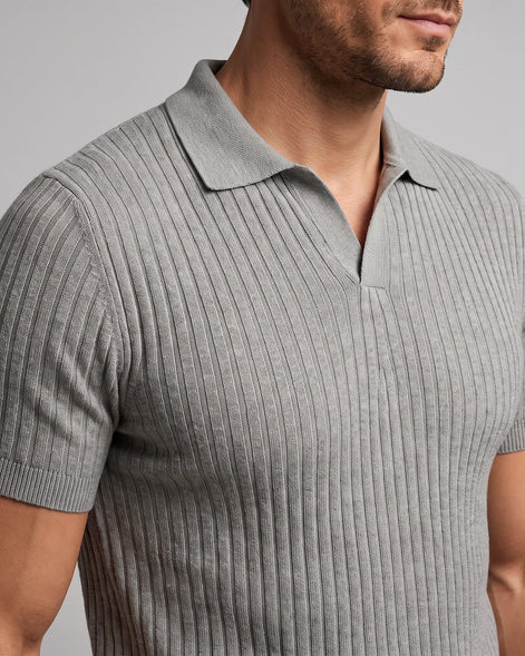 Men's Slim Fit Ribbed Polo Shirt V-Neck Short Sleeve - Valedrian — view 11