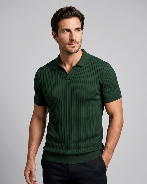 Men's Slim Fit Ribbed Polo Shirt V-Neck Short Sleeve - Valedrian — view 13