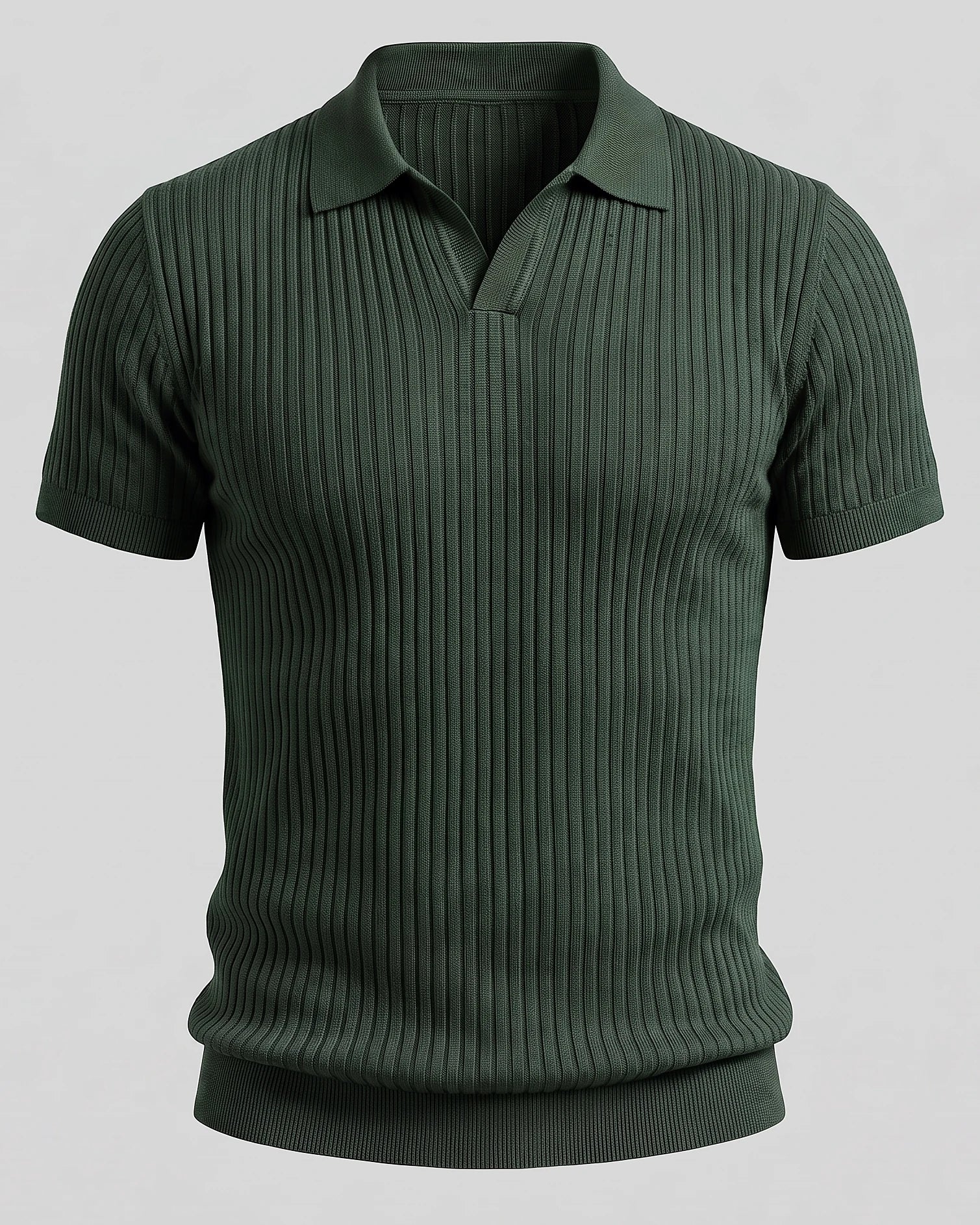 Men's Slim Fit Ribbed Polo Shirt V-Neck Short Sleeve - Valedrian — view 14