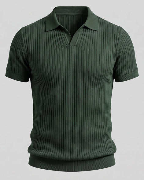 Men's Slim Fit Ribbed Polo Shirt V-Neck Short Sleeve - Valedrian — view 14