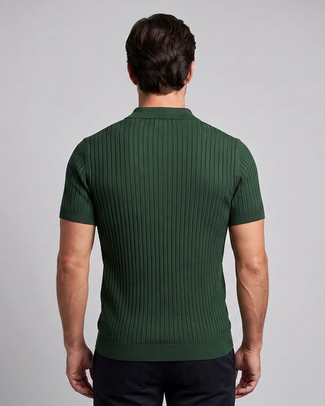 Men's Slim Fit Ribbed Polo Shirt V-Neck Short Sleeve - Valedrian — view 15