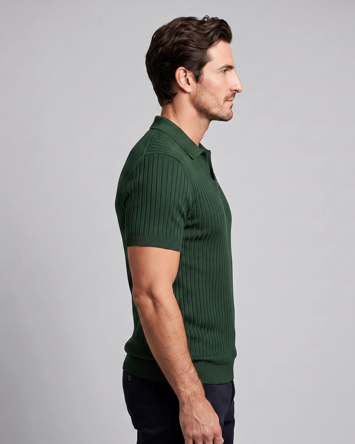 Men's Slim Fit Ribbed Polo Shirt V-Neck Short Sleeve - Valedrian — view 16