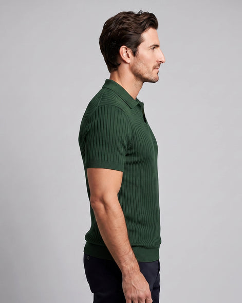 Men's Slim Fit Ribbed Polo Shirt V-Neck Short Sleeve - Valedrian — view 16