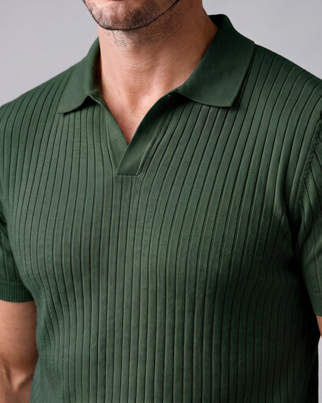 Men's Slim Fit Ribbed Polo Shirt V-Neck Short Sleeve - Valedrian — view 17