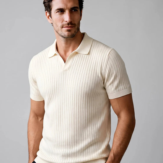 Men's Slim Fit Ribbed Polo Shirt V-Neck Short Sleeve - Valedrian