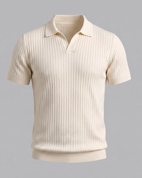 Men's Slim Fit Ribbed Polo Shirt V-Neck Short Sleeve - Valedrian — view 2