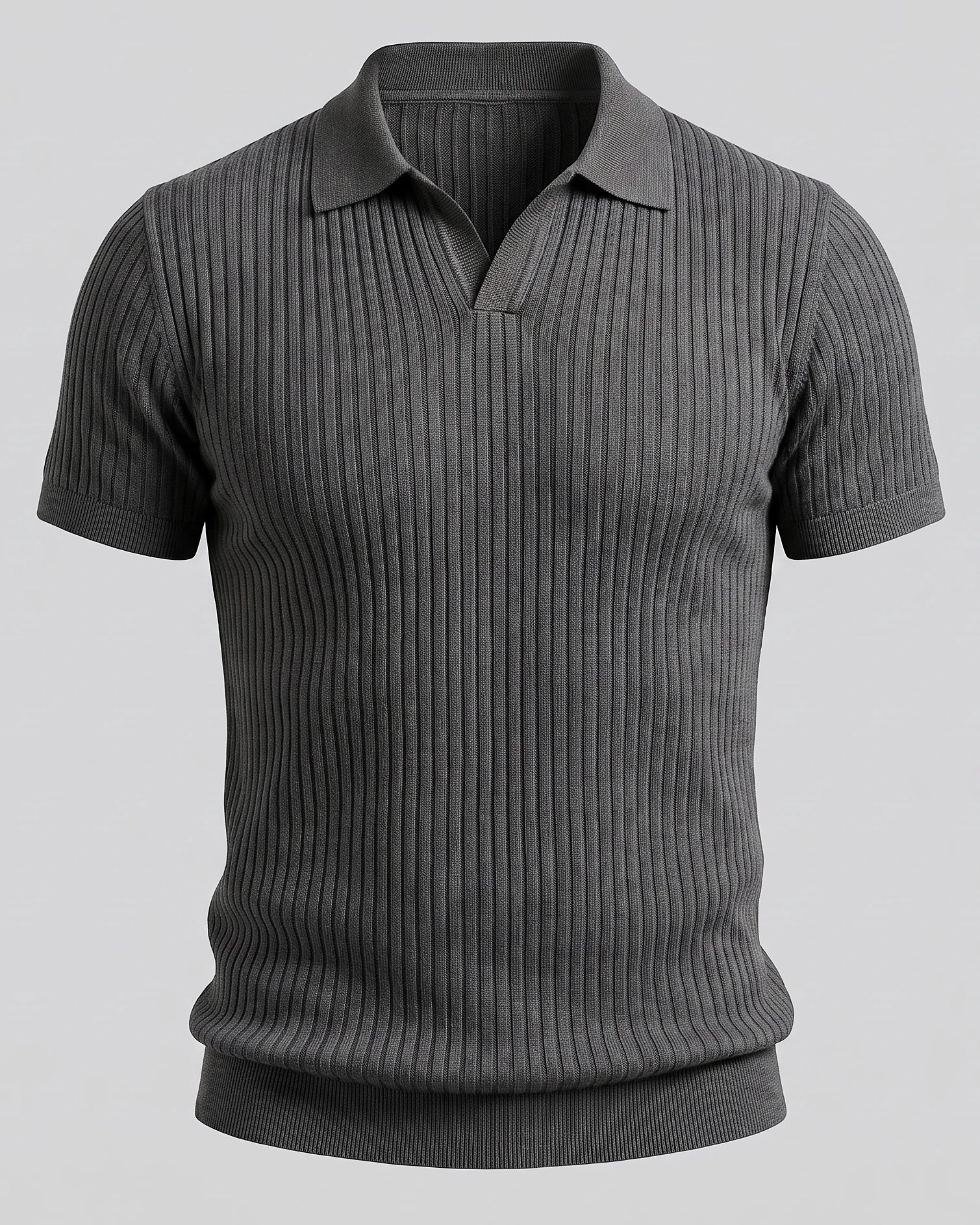 Men's Slim Fit Ribbed Polo Shirt V-Neck Short Sleeve - Valedrian — view 20