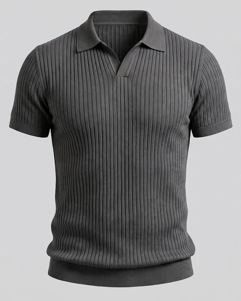 Men's Slim Fit Ribbed Polo Shirt V-Neck Short Sleeve - Valedrian — view 20