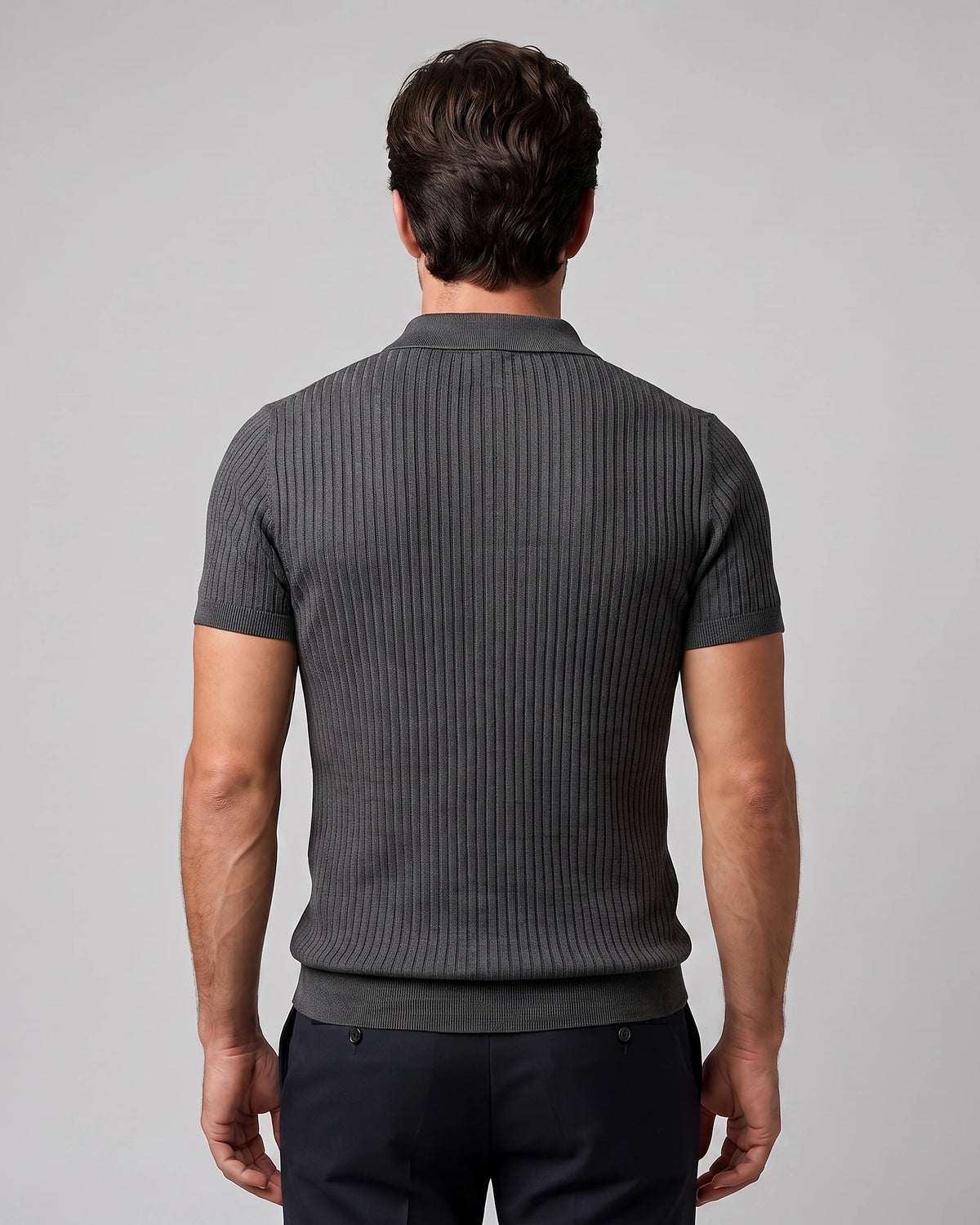 Men's Slim Fit Ribbed Polo Shirt V-Neck Short Sleeve - Valedrian — view 21