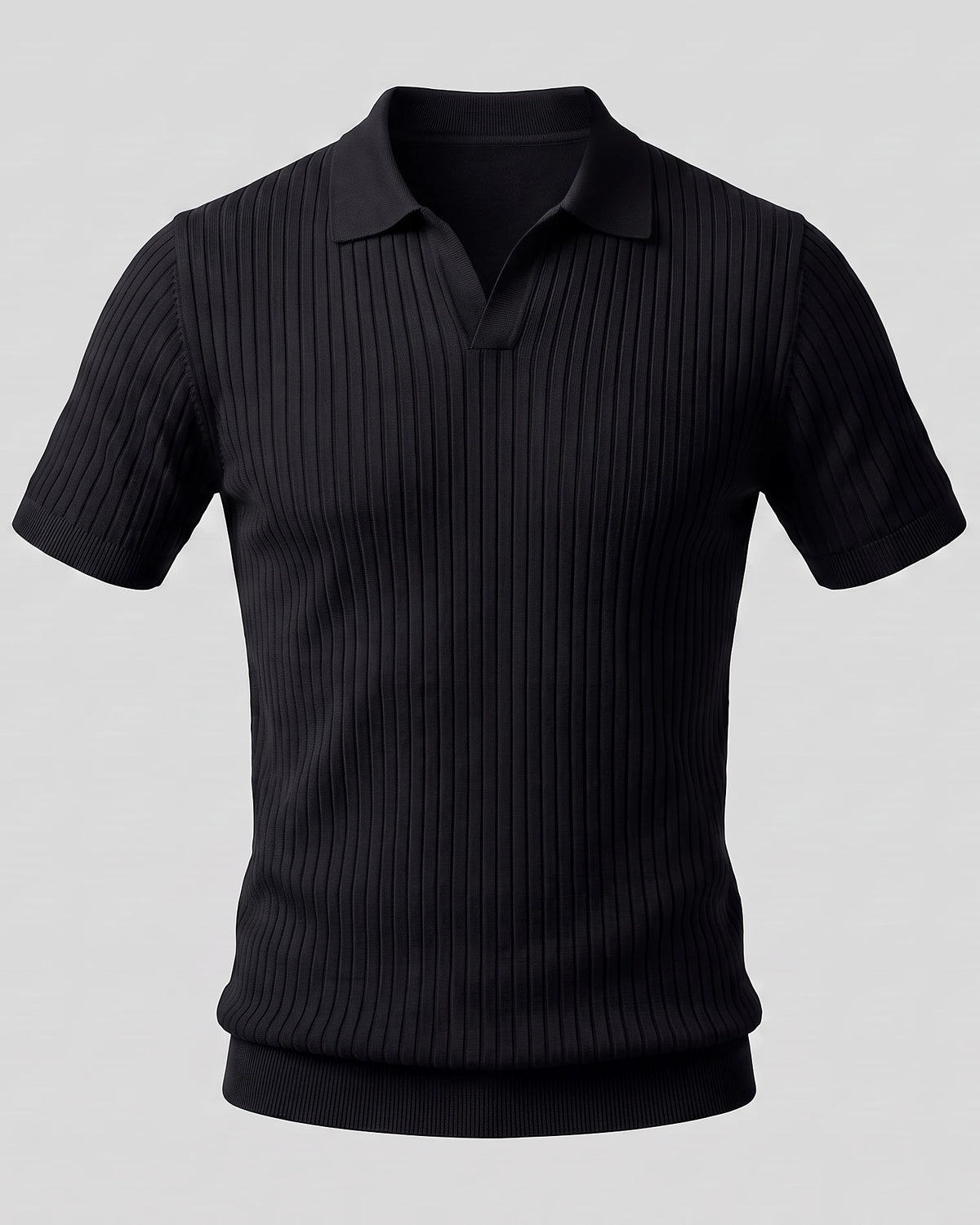 Men's Slim Fit Ribbed Polo Shirt V-Neck Short Sleeve - Valedrian — view 26